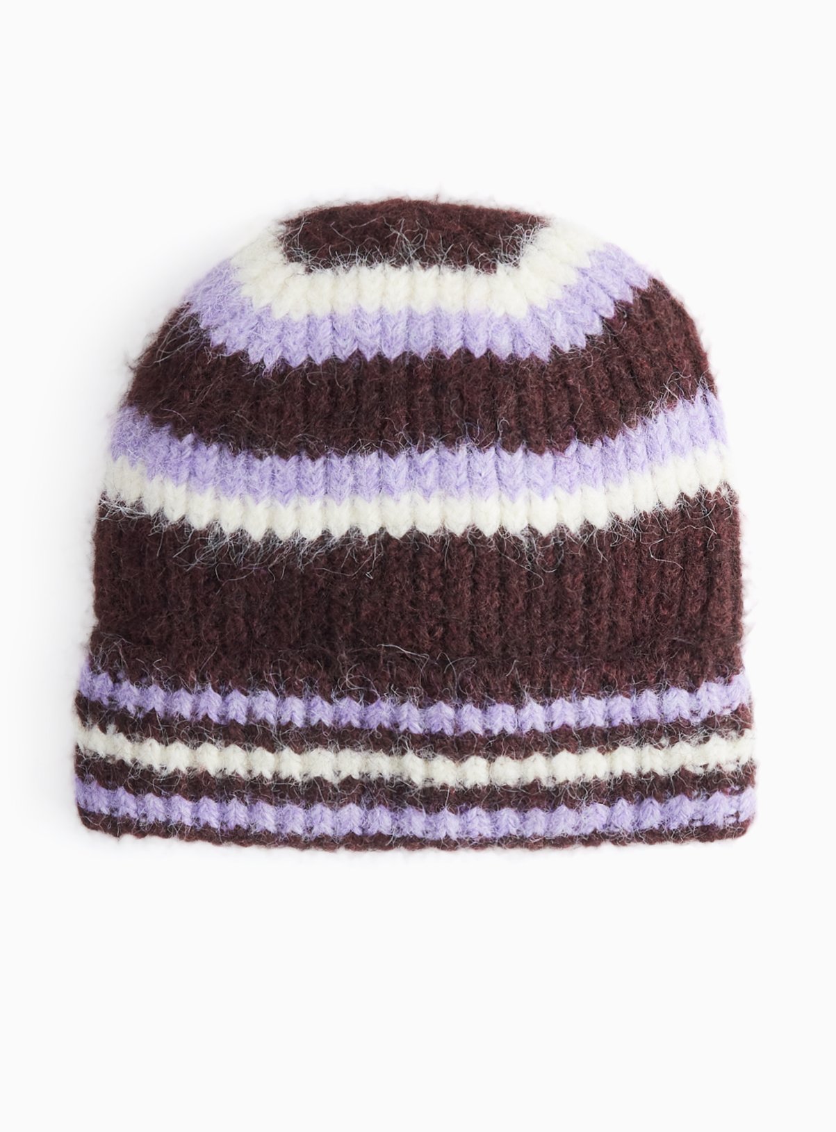 Purple Striped Knitted Beanie One Size - Image 2 thumbnail